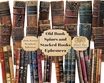 Book Spines,  Old Books, Stacked Books, Junk Journal Kit, Digital, Download, Printable, Junk Journal, Collage, Scrapbook, Ephemera, Paper