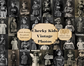 Cheeky Kids, Paper, Vintage, Photos, Digital, Download, Printable, Junk Journal, Collage, Scrapbook, Supplies, Ephemera, Mixed Media