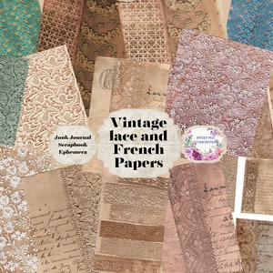 Vintage Lace papers, Junk journal, ephemera, mixed media, collage, junk journal pack, kant, Frans papier, vintage materiaal, download, oud