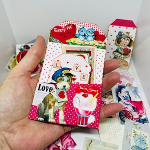 Valentijn, Pocket Tags, Geladen Envelop, Junk Journal Kit, Afdrukbare Ephemera, Collageblad, Papier, Vintage, Scrapbook, Download, Pack