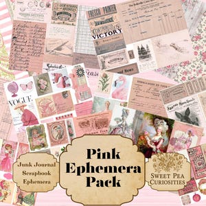 Pink Ephemera, Collage paper, Junk Journal, Mixed Media, Ephemera, Digital kit, Printable, Journals, Vintage Paper, Scrapbook,paper, vintage