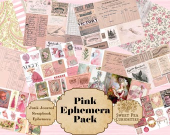 Pink Ephemera, Collage paper, Junk Journal, Mixed Media, Ephemera, Digital kit, Printable, Journals, Vintage Paper, Scrapbook,paper, vintage