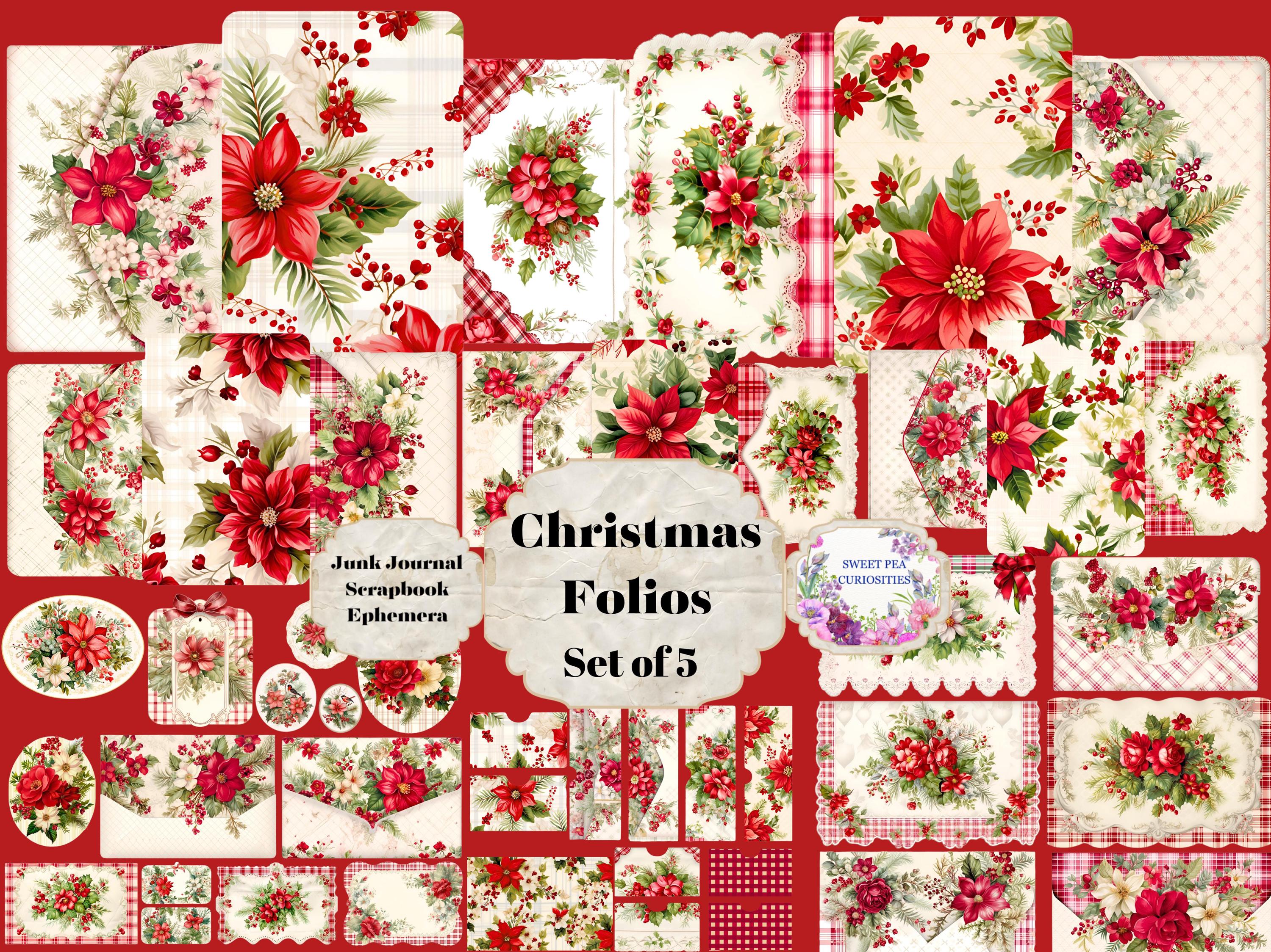 Christmas, Folios, Digital, Download, Printable, Junk Journal, Collage, Scrapbook, Ephemera, Paper, Pockets, Journal, Art