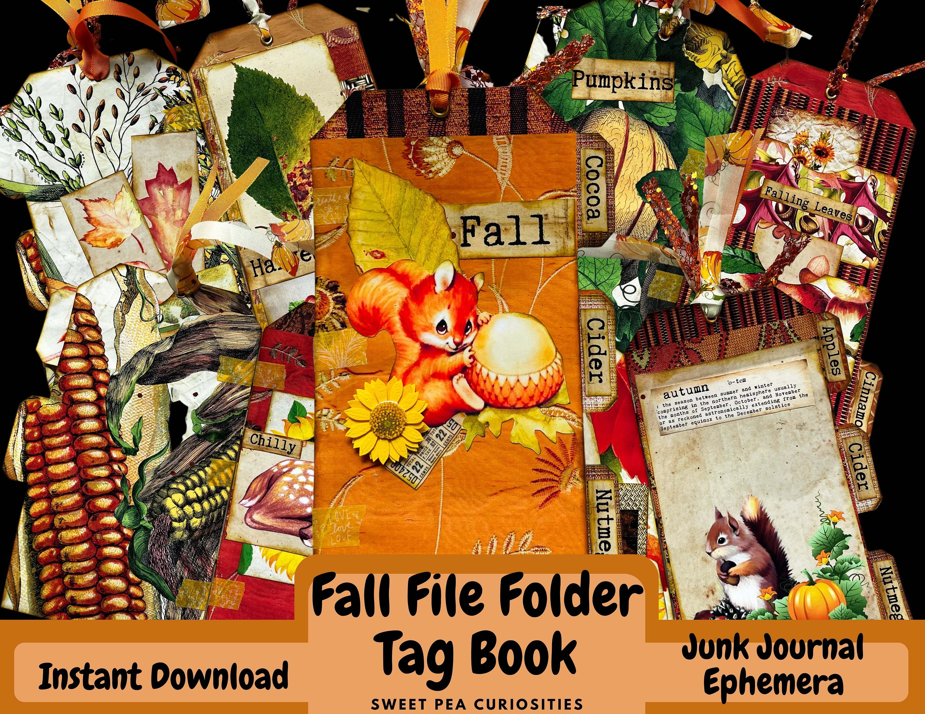 File Folder, Tag, Boek, Digitaal, Download, Afdrukbaar, Junk Journal, Ephemera, Junk Journal Supplies, Kit, Pack, Herfst, Herfst, Scrapbook, Kunst