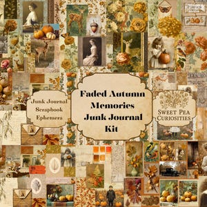 Diario basura, digital, descargable, imprimible, kit de diario basura, collage, álbum de recortes, efímera, otoño, grunge, técnica mixta, vintage