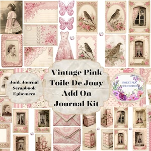 Toile de Jouy, Complemento, Shabby Chic, Kit de diario basura, Digital, Descargable, Imprimible, Collage, Álbum de recortes, Efímera, Papel
