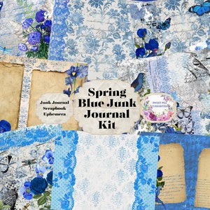 Spring Blue, Junk Journal kit, Digital, Download, Printable, Junk Journal Supplies, Ephemera, Collage, Scrapbook, Mixed Media, Journal