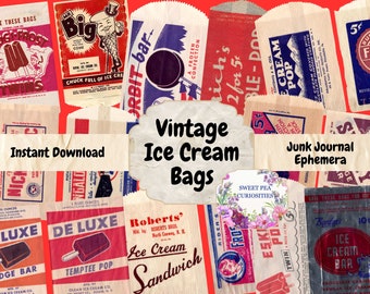 Junk Journal, Vintage Ice Cream Bags, Printable, Digital, Download, Kit, MCM, Collage, Scrapbook, Vintage, Pack, Ephemera, Art
