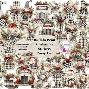 Weihnachten, wählerische Schnittmuster, Junk Journal, Cricut, Aufkleber, shabby chic, bedruckbar, digitaler Download, Blumen, Ephemera, weihnachtsmann, Büffelmotiv