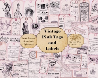 Vintage, Advertisement, Pink, Junk Journal Kit, Digital, Download, Printable, Junk Journal, Tags, Labels, Scrapbook, Ephemera, Shabby Chic