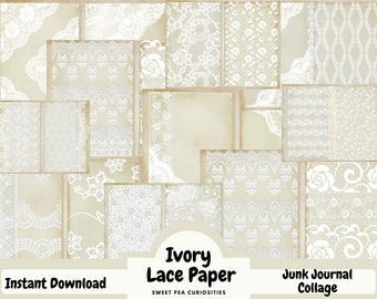 Ivory Lace, Printable, Digital, Download, Junk Journal, Collage, Ephemera, Scrapbook, Vintage, Paper, Junk Journal Supplies, pack, bujo