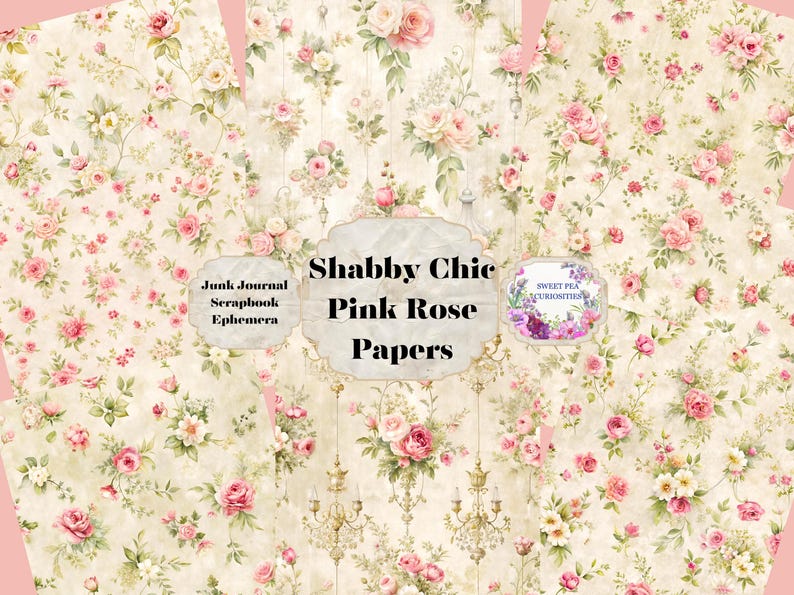 Pink Roses Pattern Paper Digital, Download, Printable, Pink, Roses, Flowers, Paper, Junk Journal ...