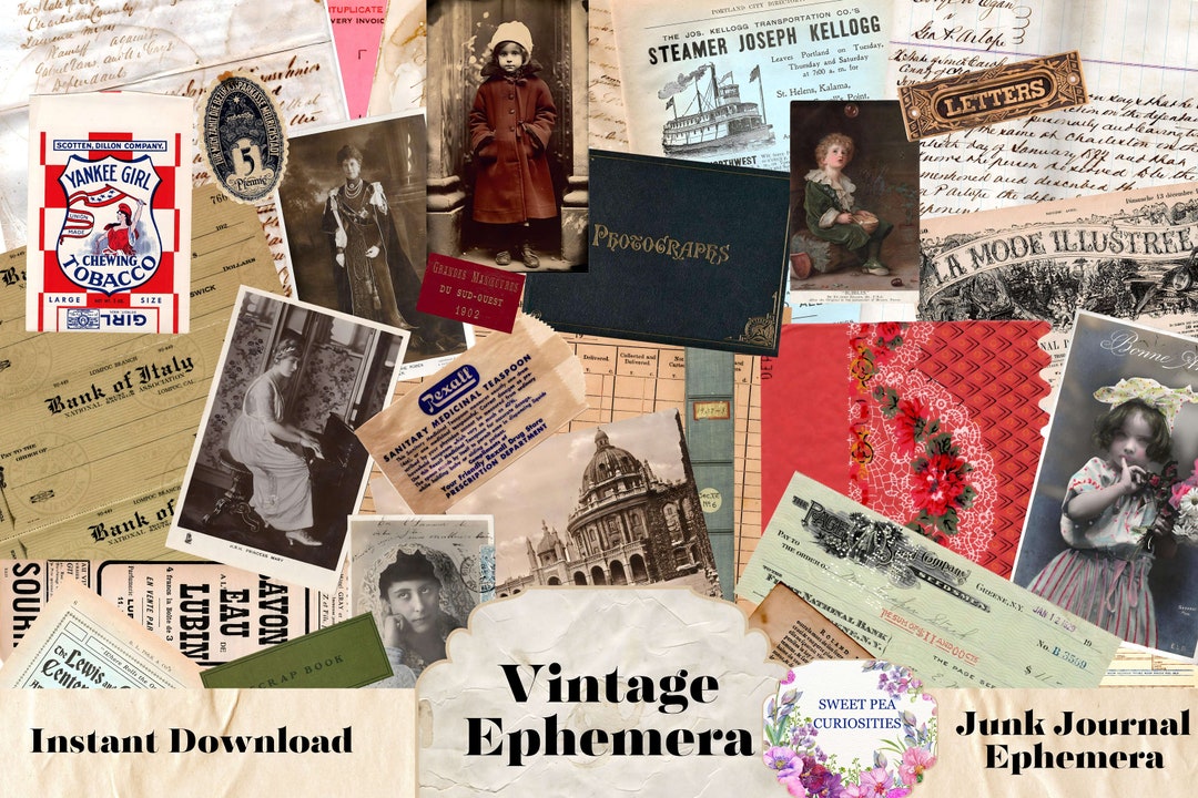 Junk Journal, Vintage Ephemera, Printable, Digital, Download, Kit