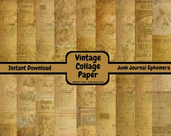 Vintage Paper, Digital, Download, Printable, Junk Journal Supplies, Collage, Scrapbook, Mixed Media, Journal, Pack, Junk Journal, Ephemera