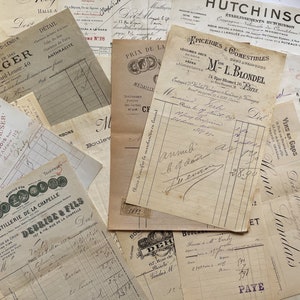 22 recibos de faturas francesas, download digital, diário de lixo eletrônico, coisas efêmeras, colagem, mídia mista, papel vintage, pacote de diário de lixo eletrônico, álbum de recortes