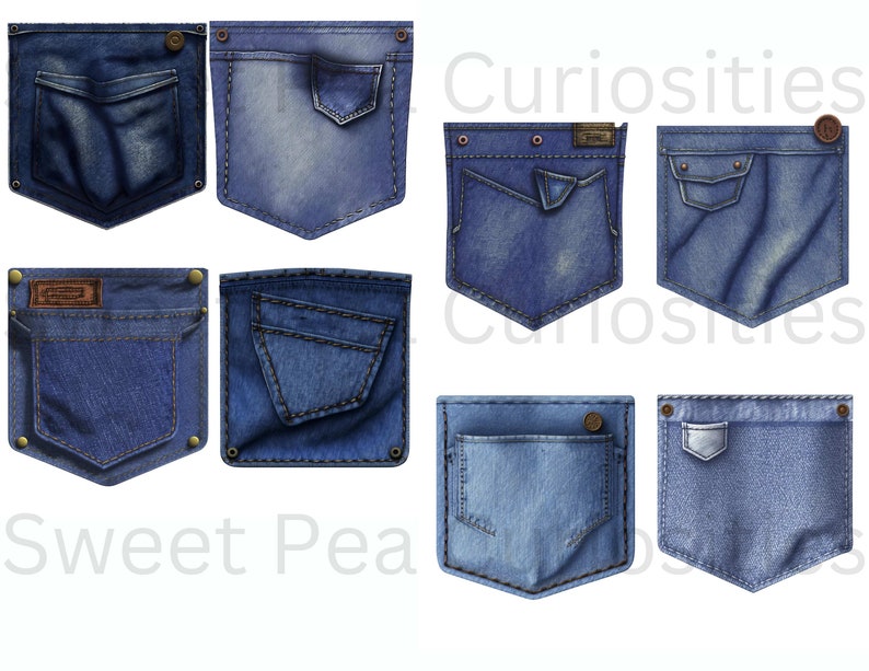 Pockets Jean Labels Printable, Download, Digital, Blue, Denim, Junk Journal, Supplies, Tags ...