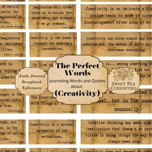 Criatividade, Citações, Digital, Palavras Inspiradoras, Imprimível, Palavras para Junk Journal, Colagem, Efêmeros, Citações de Artistas