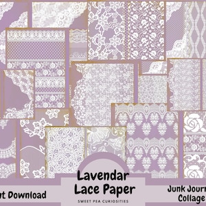 Lavender Lace, Printable, Digital, Download, Junk Journal, Collage, Ephemera, Scrapbook, Vintage, Paper, Junk Journal Supplies, pack, bujo