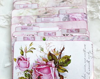 9, Shabby Chic, ROZE, Bestandsmappen, Zakken, Tags, Kit, Digitaal, Downloaden, Afdrukbaar, Junk Journal, Collage, Scrapbook, Benodigdheden, Ephemera