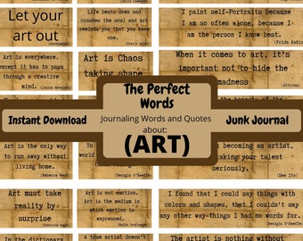 ART Quotes, Digital Inspirational Words, Printable Junk Journaling Words, Junk Journal Words, Best Collage Ephemera, Vintage Words Quotes,