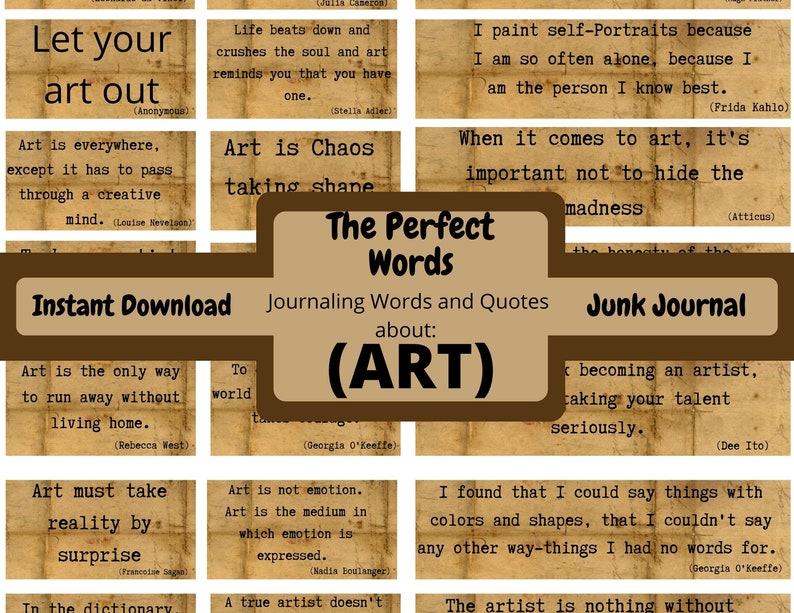ART Quotes, Digital Inspirational Words, Printable Junk Journaling Words, Junk Journal Words, Best Collage Ephemera, Vintage Words Quotes, image 1