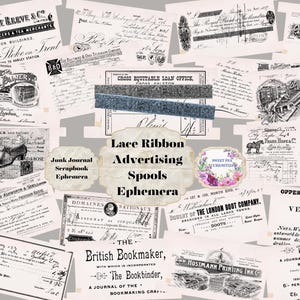 Propaganda Vintage, Carretéis de Renda, Branco, Kit de Diário de Lixo, Digital, Download, Imprimível, Diário de Lixo, Álbum de Recortes, Efêmera, Shabby Chic