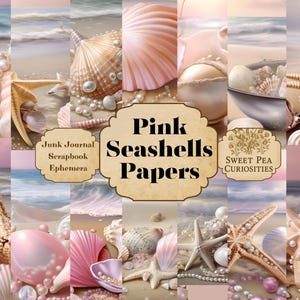 Imprimible, Descargable, Digital, Conchas, Océano, Diario basura, Suministros, Kit, Efímera, Collage, Vintage, Papeles, Álbum de recortes, Vintage, Arte