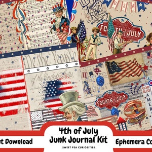 Junk Journal Kit, 4. Juli, Junk Journal, Ephemera, Junk Journal Ephemera, Vintage Ephemera, Mixed Media, Gluebook, Junk Journal Pack