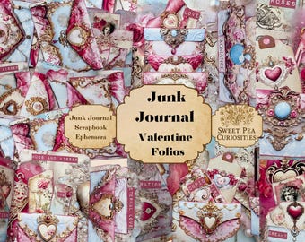 Valentine Folio, Paper, File Folders, Pockets, Kit, Digital, Download, Printable, Junk Journal, Collage, Scrapbook, Supplies, Ephemera