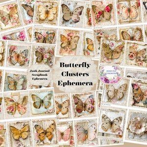 Clústeres de mariposas, Diario basura, Vintage, Imprimible, Descarga digital, Kit de diario basura, Collage, Álbum de recortes, Paquete, Efímera, Técnica mixta