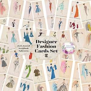 Designer Fashion Cards Set 2, Vintage, Download, Afdrukbaar, Digitaal, Junk Journal, Collage, Scrapbook, Ephemera, Junk Journal kit, Papier