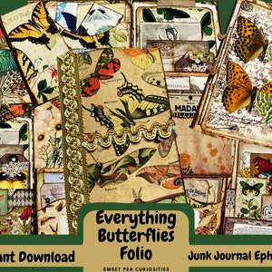 Schmetterling, Folio, Digital, Download, druckbar, Junk Journal, Ephemera, Collage, Junk Journal Supplies, Kit, Vintage, Papier, Mixed Media