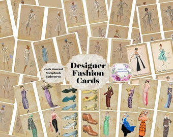 Designer Fashion Cards, Vintage, Download, Printable, Digital, Junk Journal, Collage, Scrapbook, Ephemera, Junk Journal kit, Paper, Women