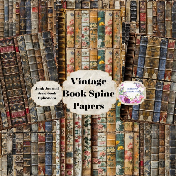 Vintage, Book, Spines, Junk Journal, Digital, Download, Printable, Collage, Scrapbook, Ephemera, Paper, Grunge, Mixed Media, Papercraft