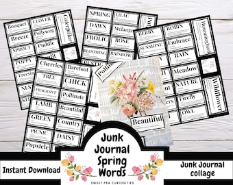 Spring Dictionary Definition Words, Junk journal supplies, Spring Ephemera, Printable Ephemera, Words, Scrapbook Digital Paper, Prints, Art