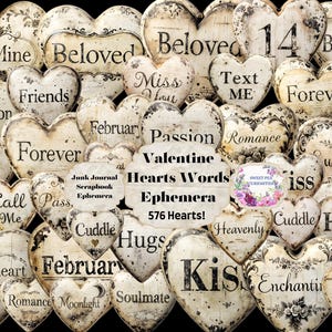 Valentijn, harten, woorden, kaarten, Junk Journal Kit, Digitaal, Download, Afdrukbaar, Junk Journal, Collage, Plakboek, Ephemera, Papier