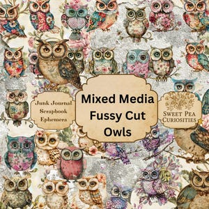 Mixed Media, Owls, Junk Journal, Vintage, Printable, Digital Download, Junk Journal kit, Collage, Scrapbook, Pack, Ephemera, kit