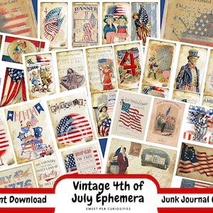 Éphémère, 4 juillet, Numérique, Télécharger, Imprimable, Junk Journal, Fournitures, Mixed Media, Scrapbook, collage, Journal, Independence day