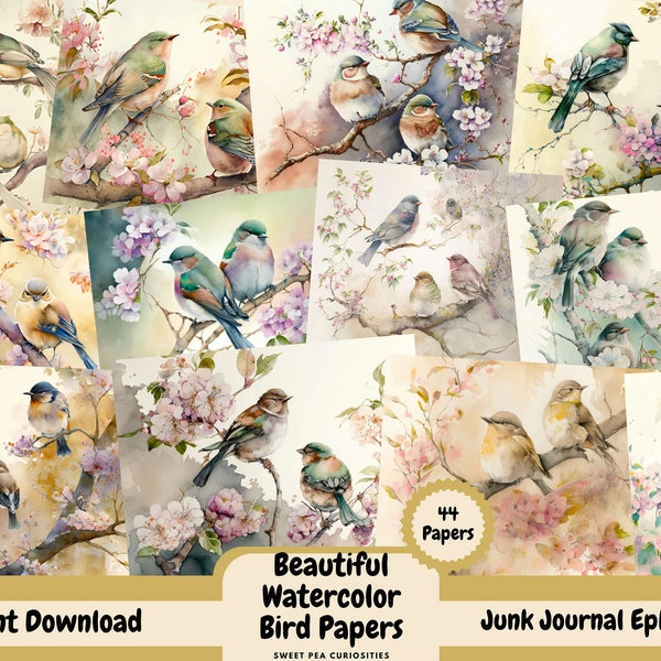 Birds, Paper, Digital, Download, Printable, Junk Journal, Supplies, Collage, Scrapbook, Mixed Media, Edith Holden, Vintage, Flowers, Journal