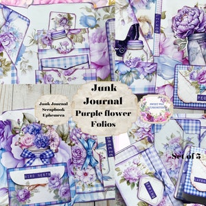 Purple Flower Folio, Papier, Datei Ordner, Taschen, Kit, Digital, Download, bedruckbar, Junk Journal, Collage, Scrapbook, Zubehör, Ephemera
