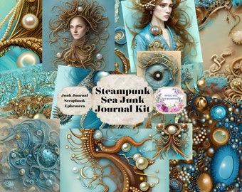 Junk Journal kit, Printable, Download, Digital, Sea, Ocean, Steampunk, Ephemera, Junk Journal Supplies, Collage, Scrapbook, Mermaid, Art