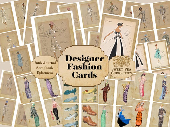 Designer Fashion Cards, Vintage, Download, Printable, Digital, Junk Journal, Collage, Scrapbook, Ephemera, Junk Journal kit, Paper, Women