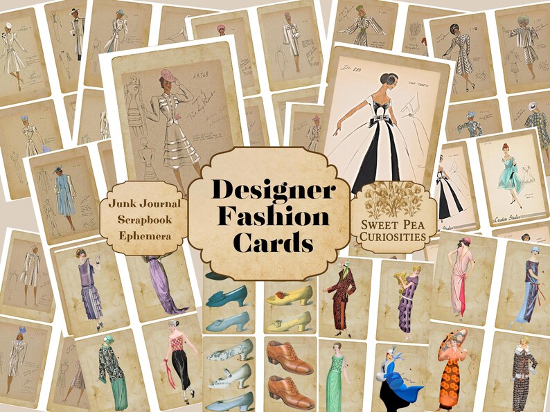 Biglietti di moda firmati, vintage, da scaricare, stampabili, digitali, diario spazzatura, collage, album di ritagli, effimeri, kit diario spazzatura, carta, donne immagine 1