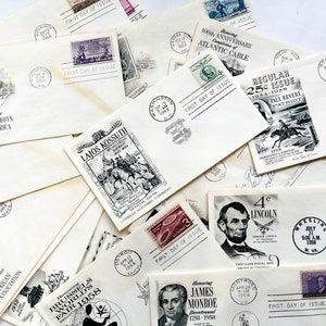 Vintage First Issue Stamp Envelopes from the 1950&#39;s, Digital Download, Junk journal, ephemera, collage, scrapbook, junk journal pack, stamps