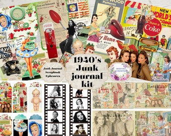 Junk Journal kit, 1940's , Download, Printable, Digital, Ephemera, Collage, Scrapbook, Journal Supplies, Vintage, Retro, Mid Century, Paper