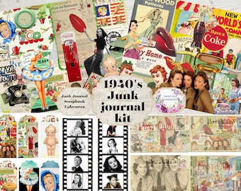 Junk Journal kit, 1940's , Download, Printable, Digital, Ephemera, Collage, Scrapbook, Journal Supplies, Vintage, Retro, Mid Century, Paper