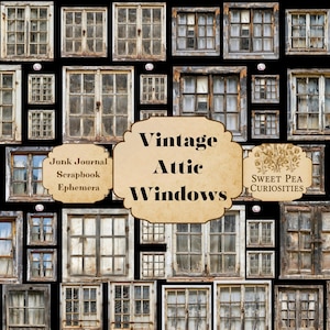 Vintage Attic, Windows, Paper, Vintage, Digital, Download, Printable, Junk Journal, Collage, Scrapbook, Supplies, Ephemera, Mixed Media