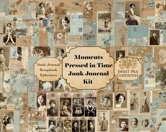Vintage Scrapbook, Junk Journal Kit, Digital, Download, Printable, Junk Journal, Collage, Scrapbook, Ephemera, Blue, Sepia, Journal, Artist