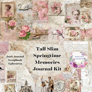 Frühlingserinnerungen, groß schlank, Junk Journal Kit, Digital, Download, bedruckbar, Junk Journal, Collage, Scrapbook, Ephemera, Papier, Taschen, Tags