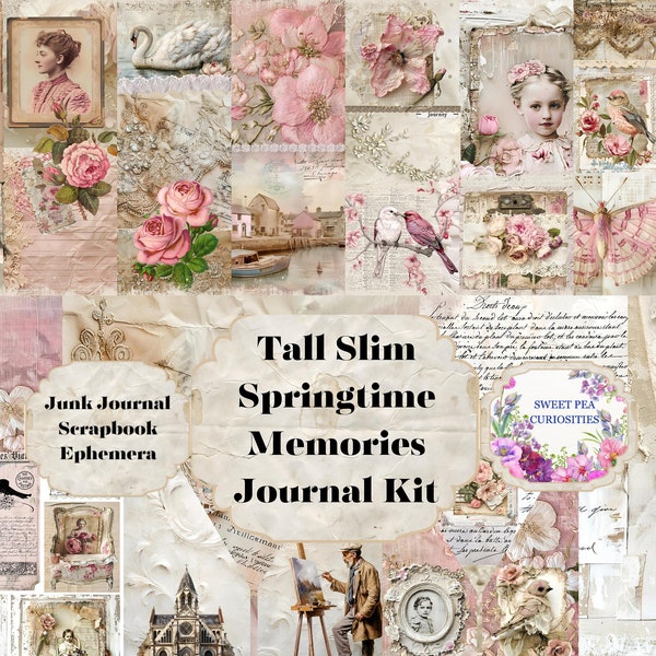 Spring Memories, Tall Slim, Junk Journal Kit, Digital, Download, Printable, Junk Journal, Collage, Scrapbook, Ephemera, Paper, Pockets, Tags